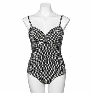 MAGICSUIT Black White Polka Dot Ruched Tankini Style One-Piece Swimsuit 12